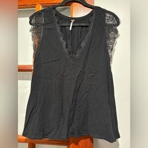 Free People Black Sleeveless Blouse with Lace Trim